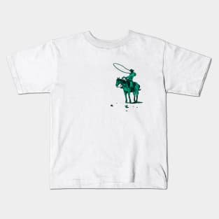 Roping the World ,Cowboy on horse 5 Kids T-Shirt